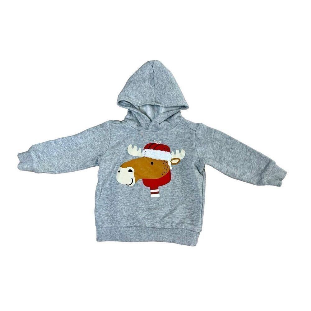 Carter's Christmas Moose Hoodie Toddler Sweatshirt Grey 2T Animal Whimsygoth‎